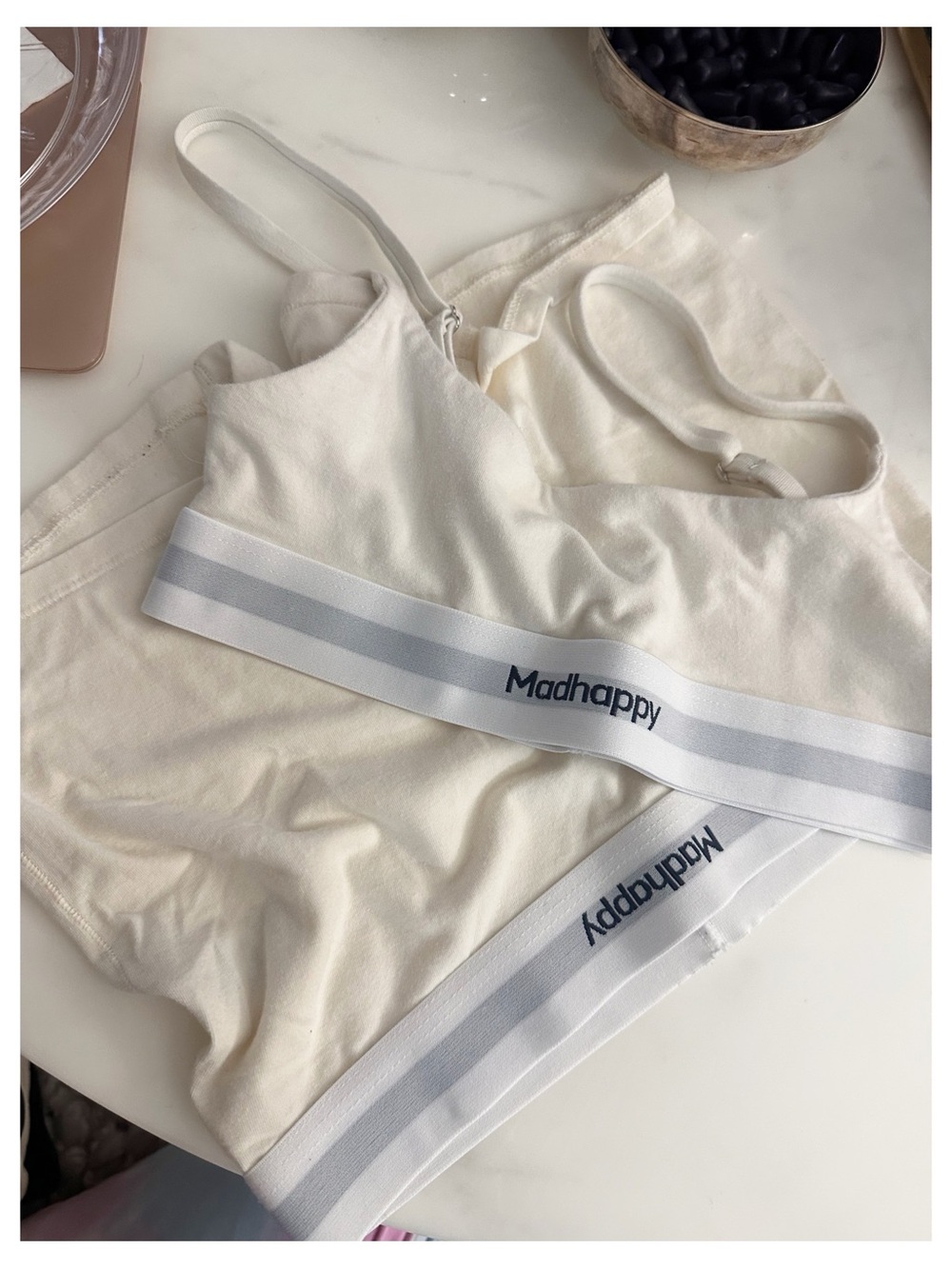 Madhappy Boxer Brief/ Bra Set Cream w/ black trim cotton size small set